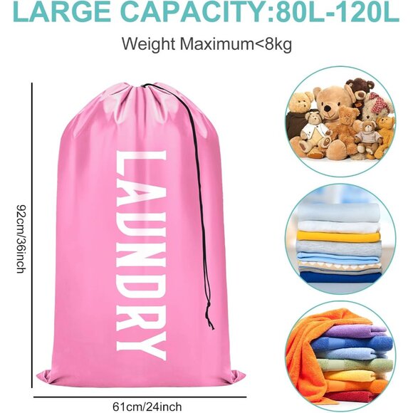 2 Pack XL Travel Laundry Bag, Machine Washable Dirty Clothes Organizer, Large En - Picture 7 of 9